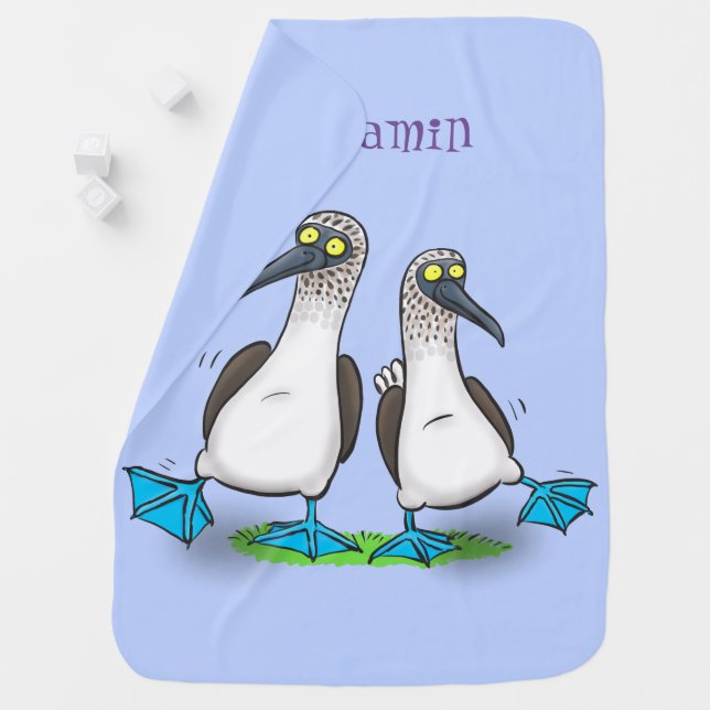 Funny blue footed boobies cartoon illustration baby blanket (In Situ)