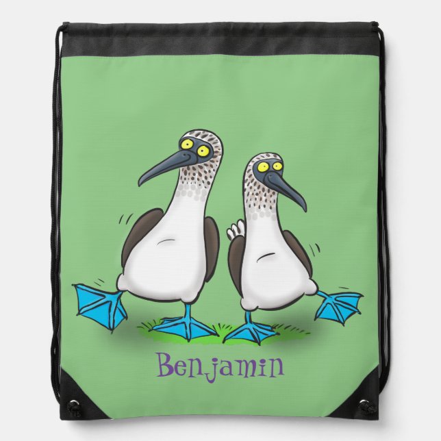 Funny blue footed boobies cartoon illustration drawstring bag (Front)