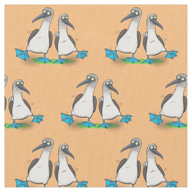 Funny blue footed boobies cartoon illustration fabric (Close Up)