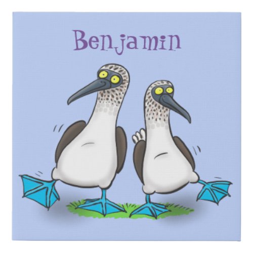 Funny blue footed boobies cartoon illustration faux canvas print