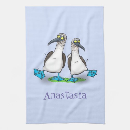 Funny blue footed boobies cartoon illustration kitchen towel