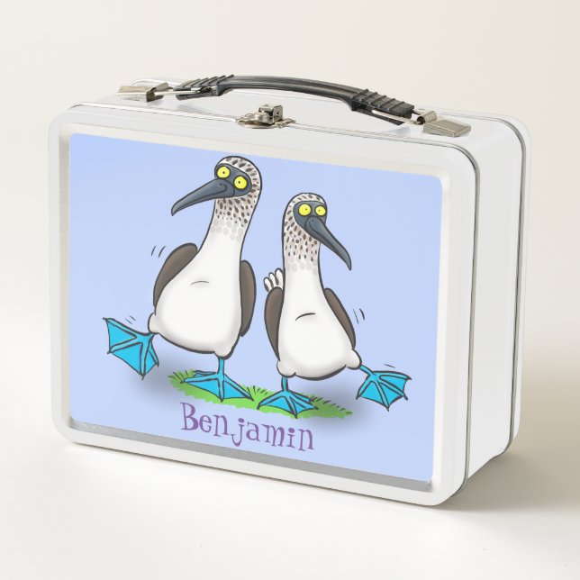 Funny blue footed boobies cartoon illustration metal lunch box (Front)