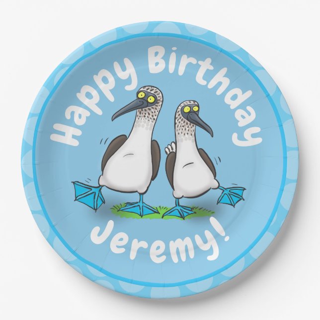 Funny blue footed boobies cartoon illustration paper plates (Front)