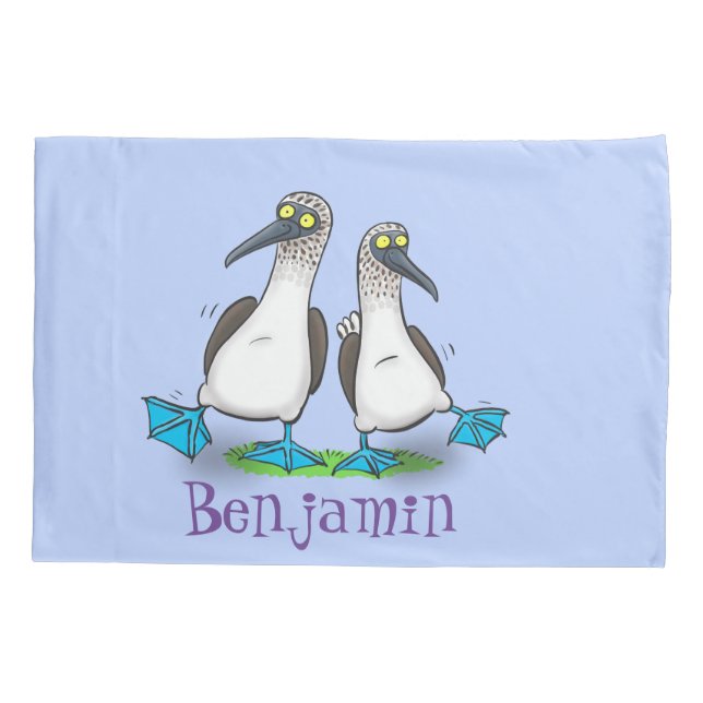 Funny blue footed boobies cartoon illustration pillow case (Back)