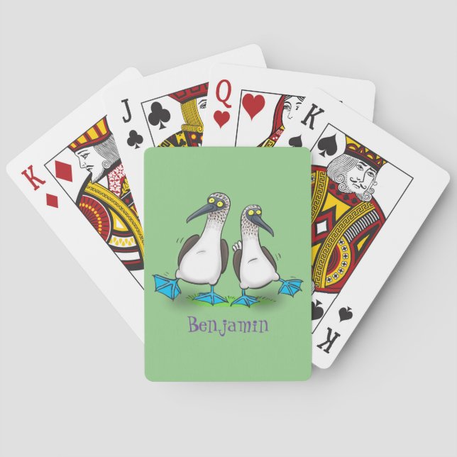 Funny blue footed boobies cartoon illustration poker cards (Back)