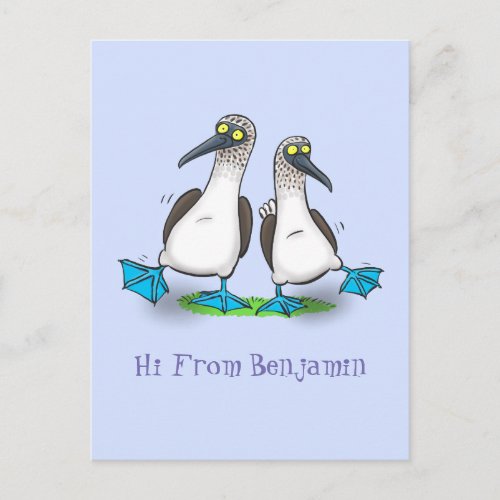 Funny blue footed boobies cartoon illustration postcard