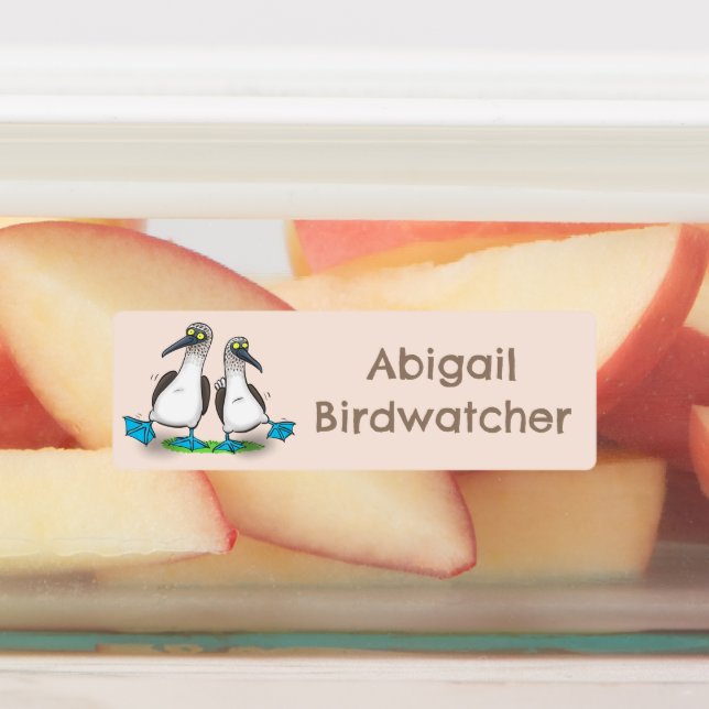 Funny, blue footed boobies cartoon personalized labels (Affixed)