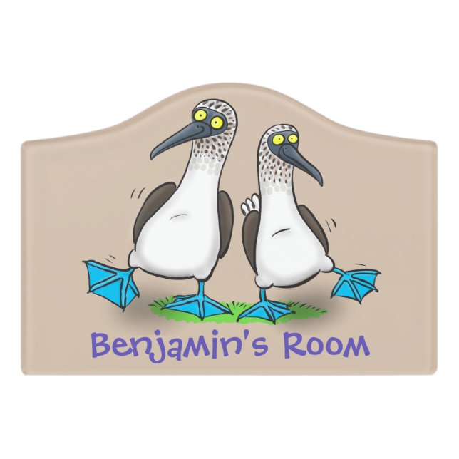 Funny blue footed boobies dancing cartoon door sign (Small Crest Front)