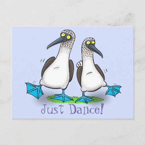 Funny blue footed boobies seabird dancing cartoon postcard