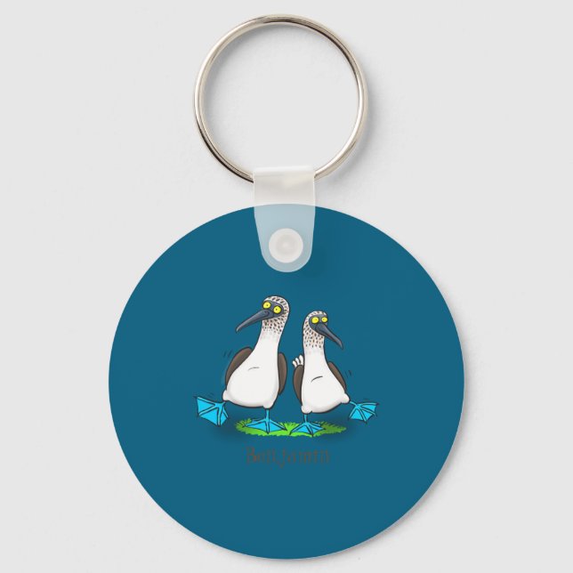 Funny Blue Footed Ies Cartoon Illustration  Keychain (Front)