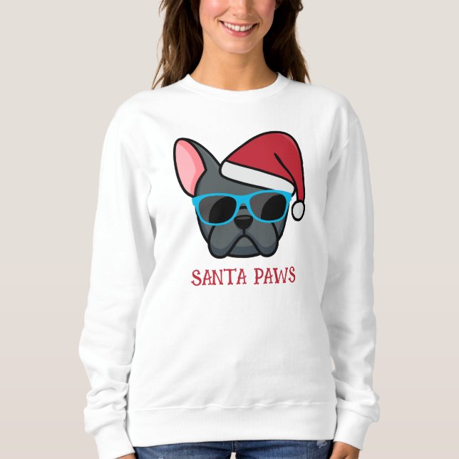 Funny Blue Frenchie Santa Paws Christmas Sweatshirt (Front)