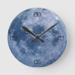 Funny Blue Full Moon Space Night Cover Round Clock at Zazzle