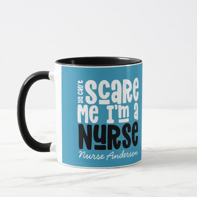 Funny blue girly nurse typography thank you modern mug (Left)