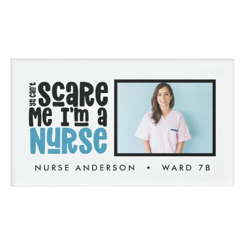 Funny blue girly nurse typography thank you modern name tag