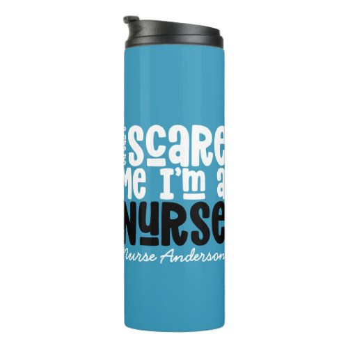 Funny blue girly nurse typography thank you modern thermal tumbler