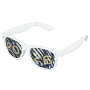 Funny Blue Gold 2026 New Year's Eve Party Retro Sunglasses