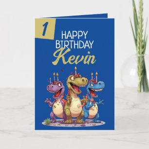 Funny Blue & Green Candle Trex Boy 1st Birthday Card