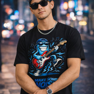 Funny Blue Guitar Player Character Music T-Shirt