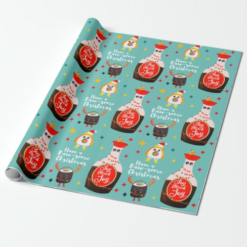 Funny Blue Kawaii Sushi Lover Merry Christmas Wrapping Paper