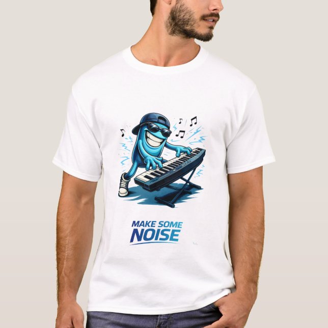 Funny Blue Keyboard Player Character Music  T-Shirt (Front)