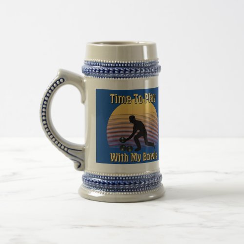 Funny Blue Lawn Bowls Play Time Beer Stein