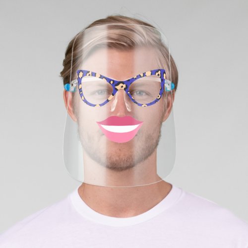 Funny Blue Leopard Print Glasses  Pink Lips Face Shield