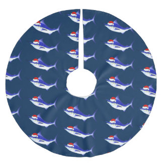 Funny Blue Marlin Santa Claus Brushed Polyester Tree Skirt