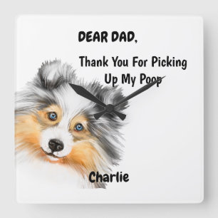 Funny Blue Merle Dog Dad Watercolor Canine Art Square Wall Clock