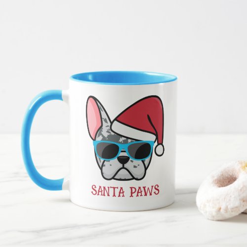Funny Blue Merle Frenchie Santa Paws Christmas Mug