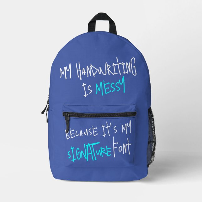 Funny Blue Messy Handwriting Backpack for Students (Front)