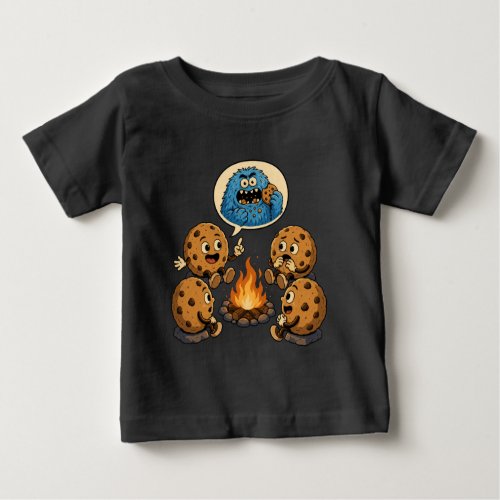 Funny Blue Monster Eats Cookies Campfire Story Baby T-Shirt