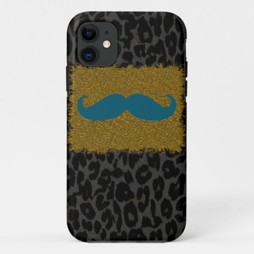 Funny Blue Mustache and Leopard Print iPhone 11 Case