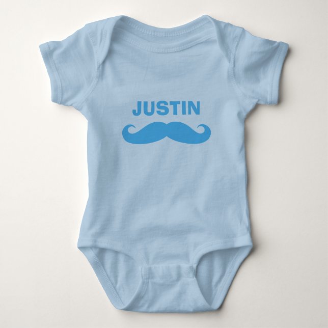 Funny blue mustache baby bodysuit for infants (Front)