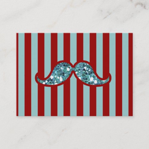 FUNNY BLUE MUSTACHE GLITTER RED STRIPES BUSINESS CARD