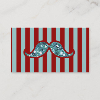 FUNNY BLUE MUSTACHE GLITTER RED STRIPES BUSINESS CARD