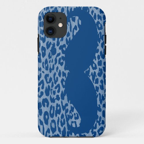 Funny Blue Mustache on Leopard Skin iPhone 11 Case