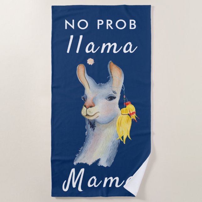 Funny Blue No Prob Llama Mama  Beach Towel (Front)