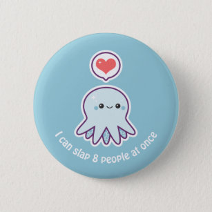 Funny Blue Octopus Button