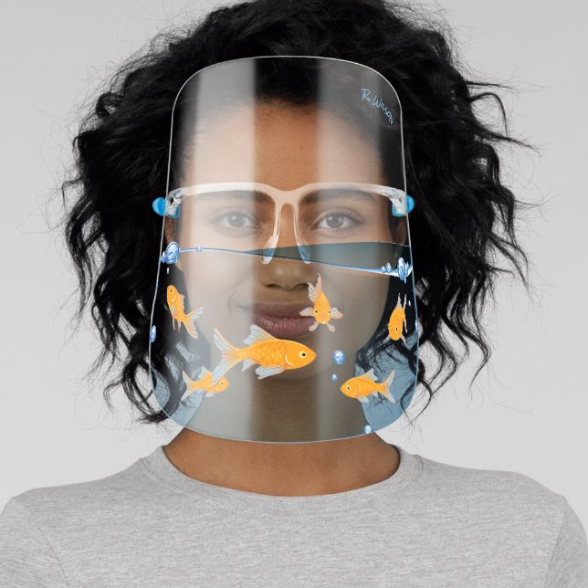 Funny Blue Orange Cute Goldfish Face Shield (Insitu)