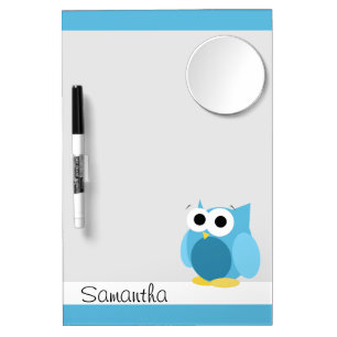 Funny Blue Owl - Dry Erase Board with Mirror