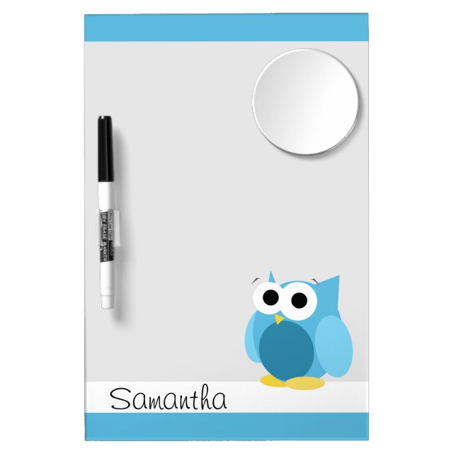 Funny Blue Owl - Dry Erase Board with Mirror (Front)