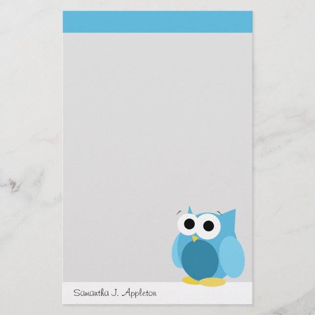 Funny Blue Owl - Personalized Stationery (Front)