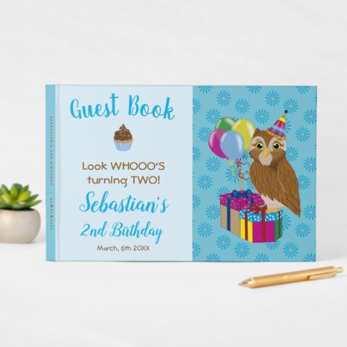 Funny Blue Owl Woodland Happy Birthday  Guest Book