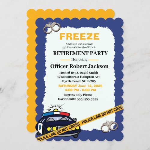 Funny Blue Police Officer Retirement Party  Invita Invitation