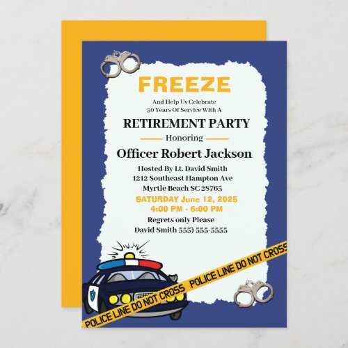 Funny Blue Police Officer Retirement Party  Invitation