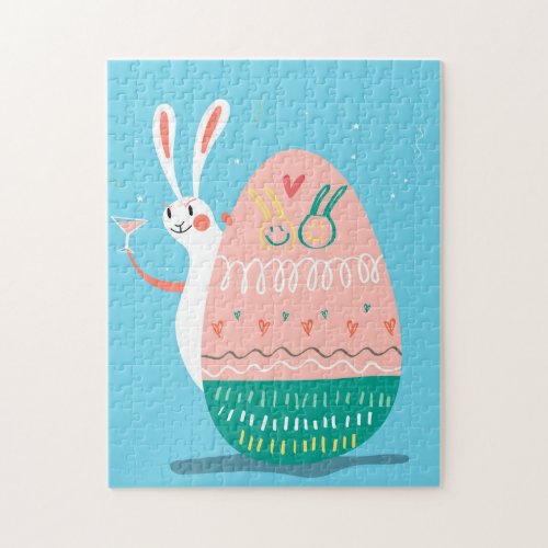 Funny Blue Rabbit Bunny And Easter Egg  Jigsaw Puzzle