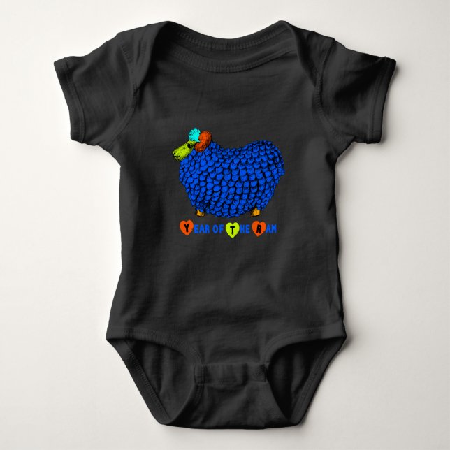 Funny Blue Ram Chinese New Year Zodiac Baby B Baby Bodysuit (Front)