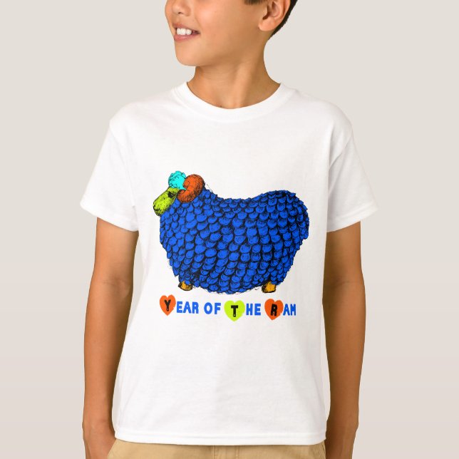 Funny Blue Ram Chinese New Year Zodiac Kids Sweat T-Shirt (Front)