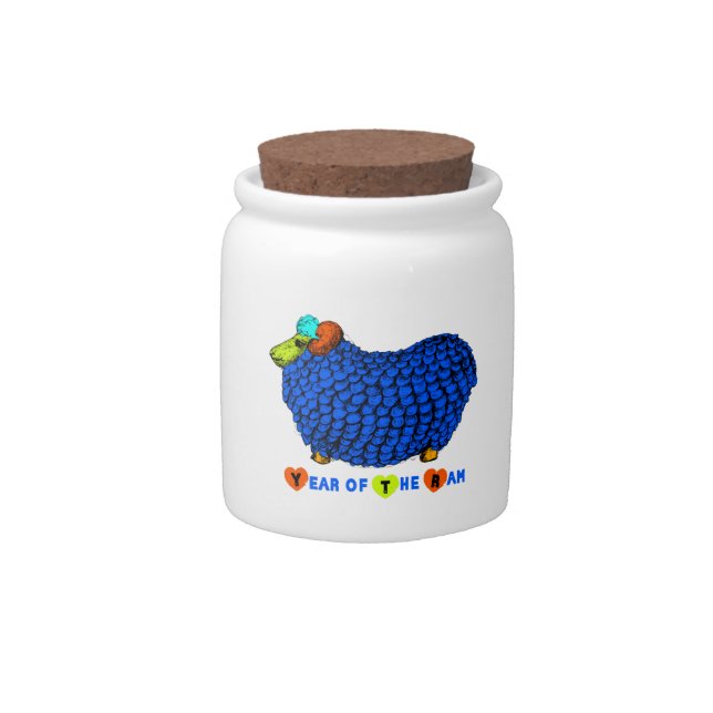 Funny Blue Ram Chinese Year Zodiac Candy Jar (Front)