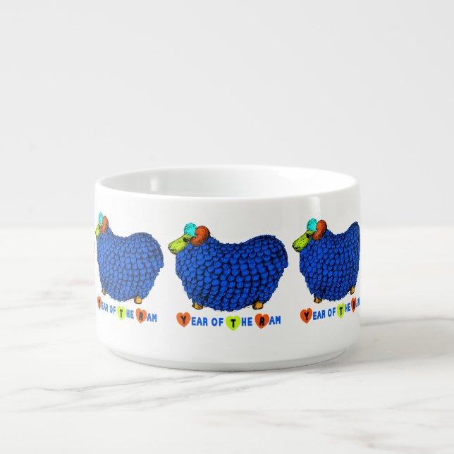 Funny Blue Ram Chinese Year Zodiac Chili Bowl (Center)
